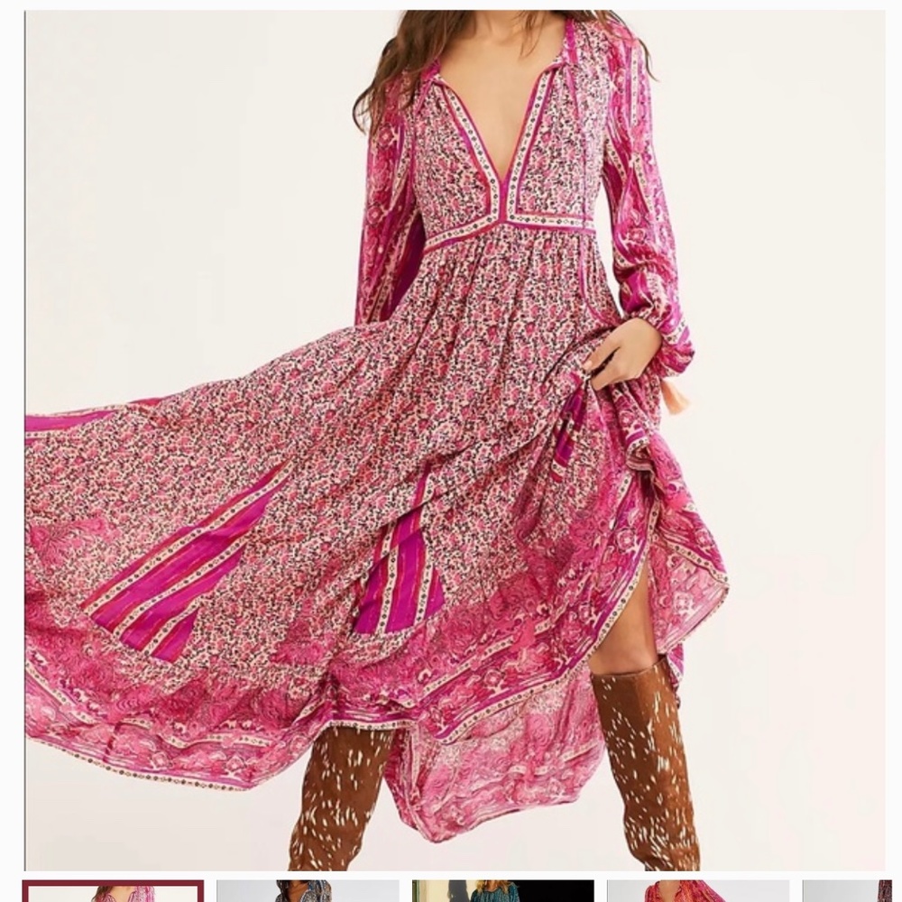 Free People Happy Feelings Midi Dress in Peach Pie Combo